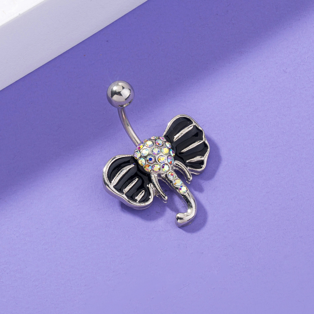 Simple Style Heart Shape Flower Elephant Stainless Steel Inlay Zircon Womenu0027S Belly Ring 1 Piece