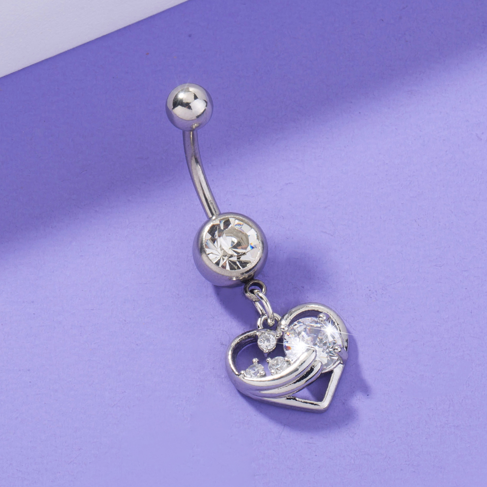 Simple Style Heart Shape Flower Elephant Stainless Steel Inlay Zircon Womenu0027S Belly Ring 1 Piece