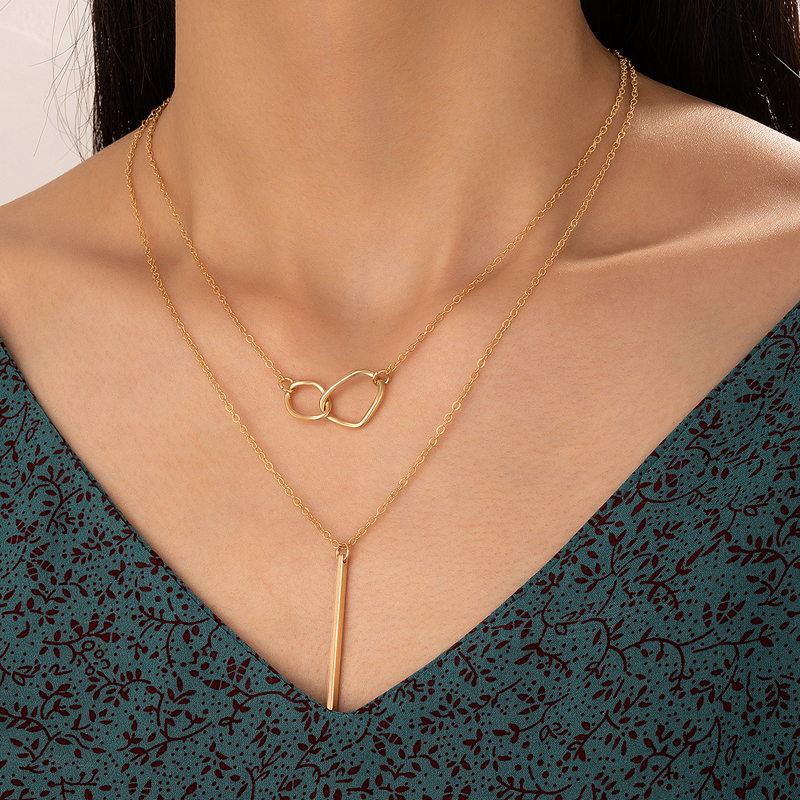 Simple Style Geometric Alloy Plating Layered Necklaces