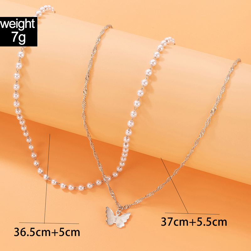 Simple Style Butterfly Alloy Artificial Pearls Womenu0027S Layered Necklaces