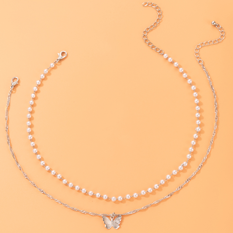 Simple Style Butterfly Alloy Artificial Pearls Womenu0027S Layered Necklaces