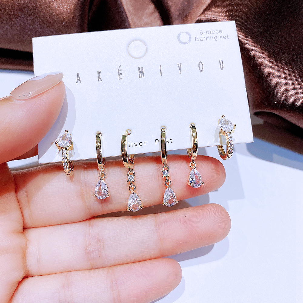 Yakemiyou Fashion Water Droplets Copper Plating Zircon Dangling Earrings 3 Pairs