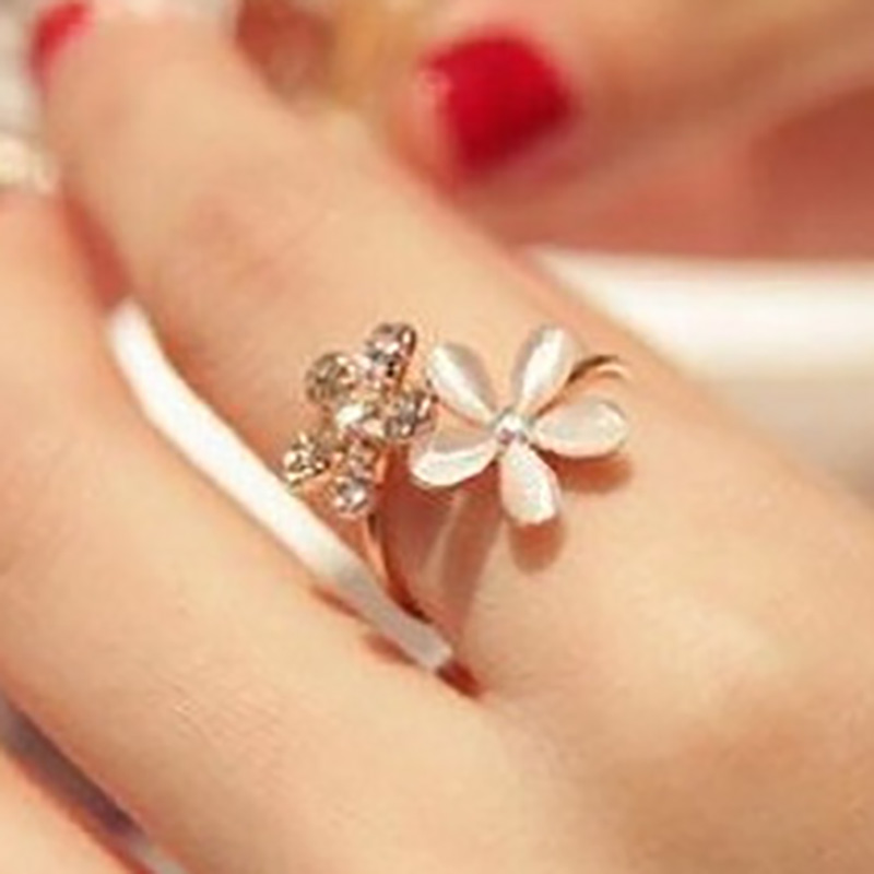 Sweet Flower Alloy Plating Rhinestones Opal Womenu0027S Open Ring 1 Piece