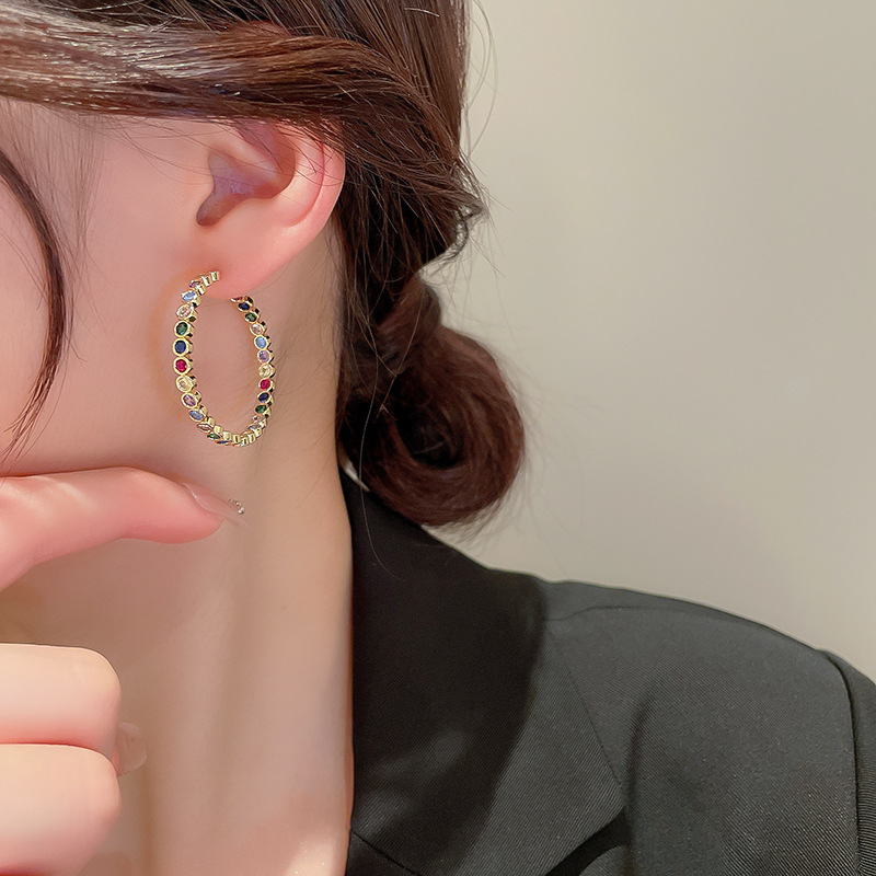 Simple Style Geometric Copper Hoop Earrings Inlay Zircon Copper Earrings 1 Pair