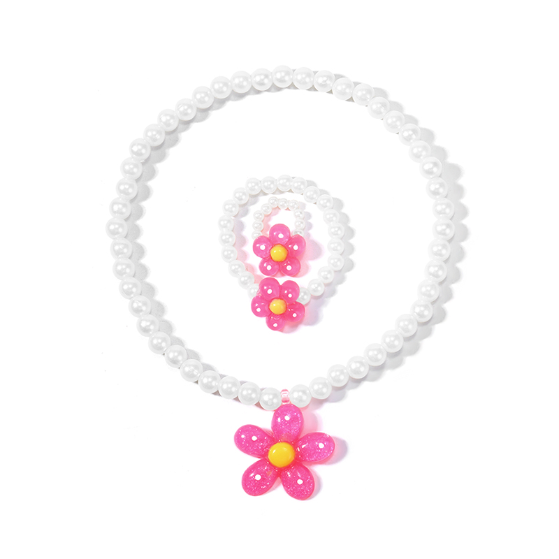 Sweet Flower Plastic Beaded Girlu0027S Pendant Necklace 3 Pieces