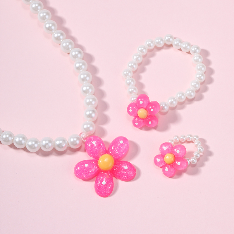 Sweet Flower Plastic Beaded Girlu0027S Pendant Necklace 3 Pieces