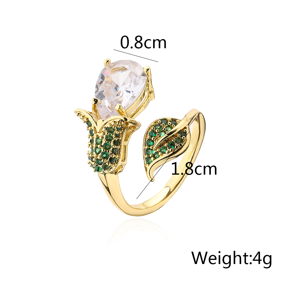 Fashion Heart Shape Flower Copper Open Ring Gold Plated Zircon Copper Rings