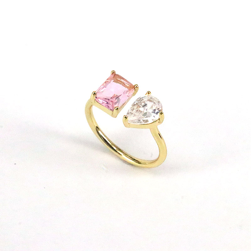 Simple Style Square Water Droplets Copper Open Ring Gold Plated Zircon Copper Rings 1 Piece