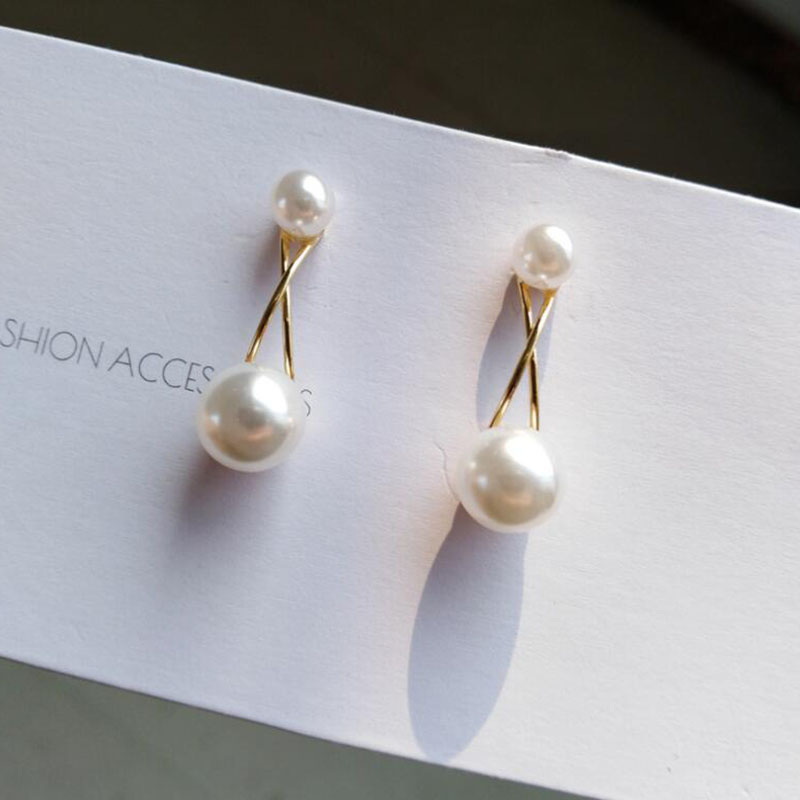 Fashion Cross Geometric Copper Drop Earrings Inlay Artificial Pearls Copper Earrings 1 Pair