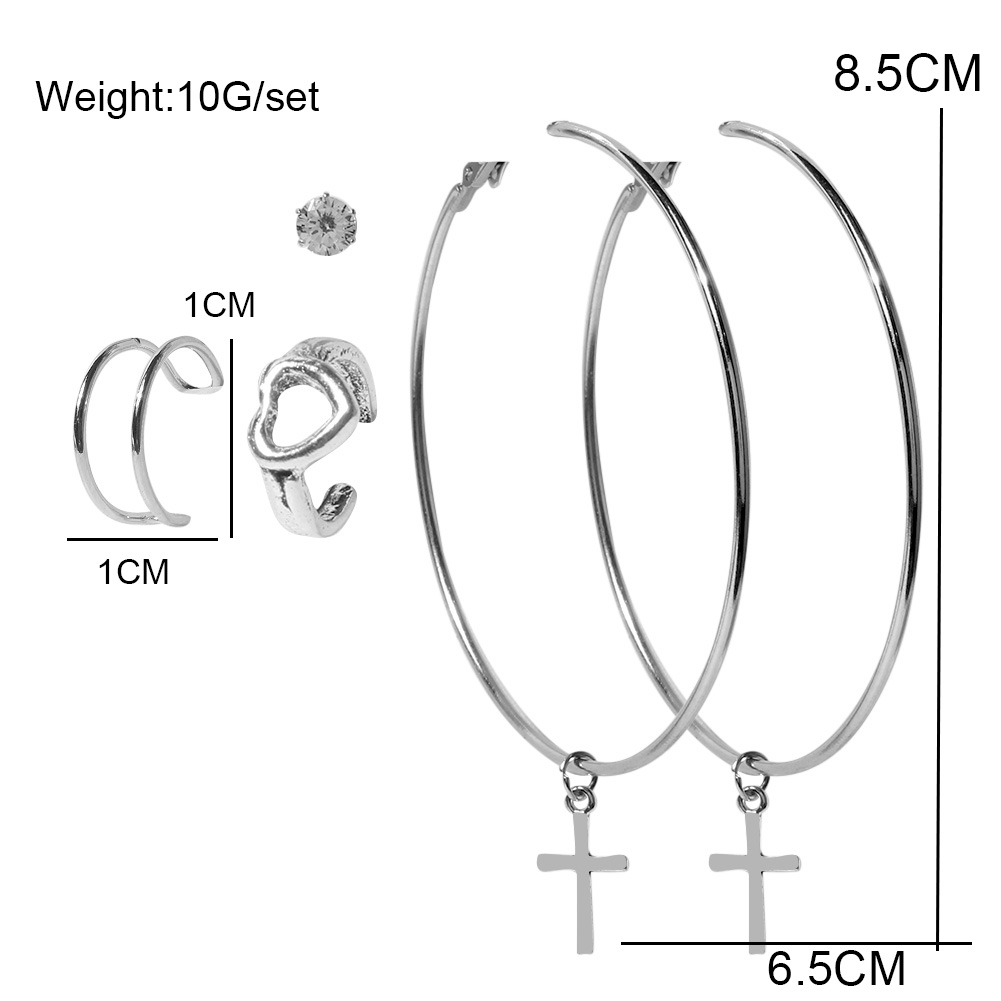 Hip-Hop Cross Circle Alloy Plating Womenu0027S Hoop Earrings Ear clips 5 Piece Set