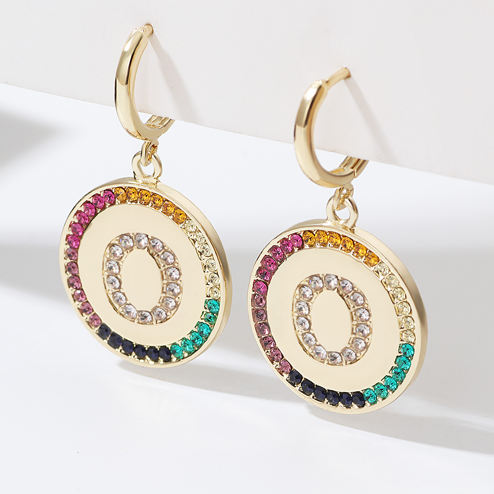 Fashion Round Letter Alloy Inlay Zircon Womenu0027S Drop Earrings