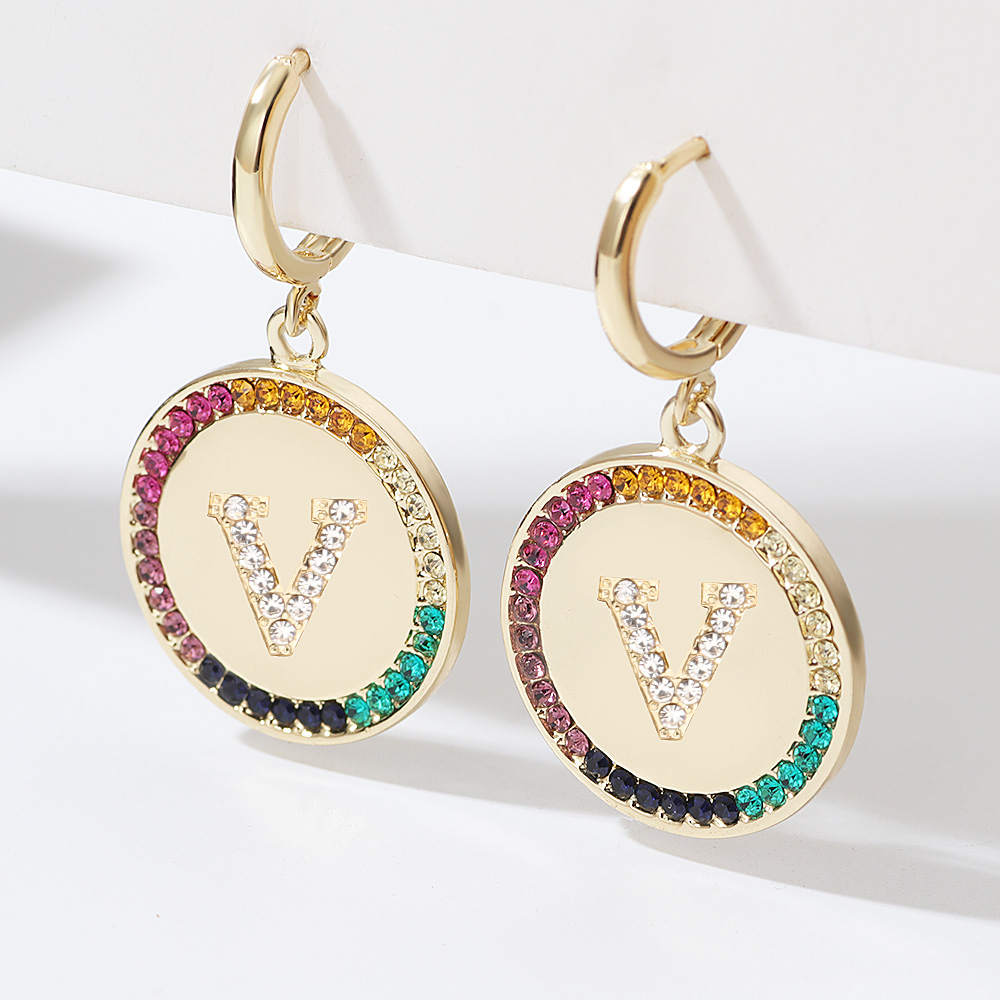 Fashion Round Letter Alloy Inlay Zircon Womenu0027S Drop Earrings