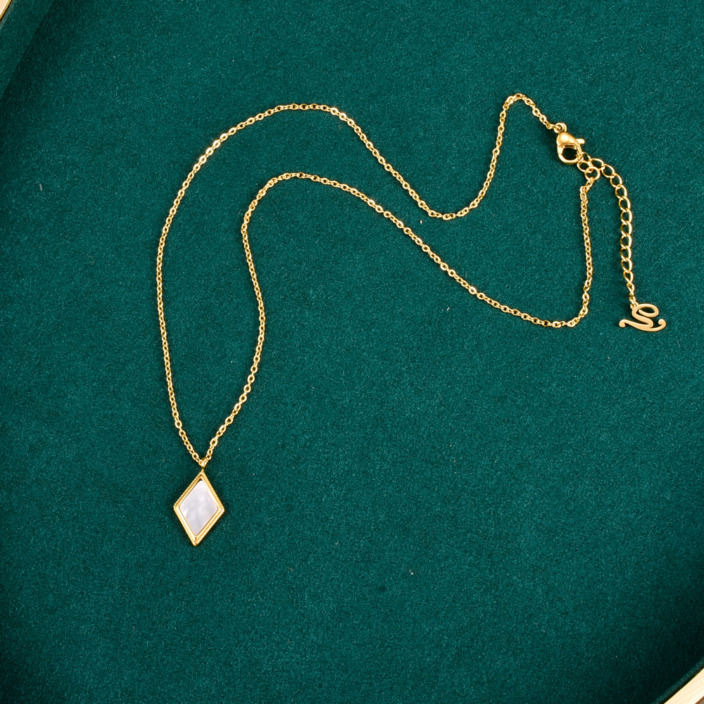 Fashion Square Titanium Steel Pendant Necklace Inlay Shell Stainless Steel Necklaces