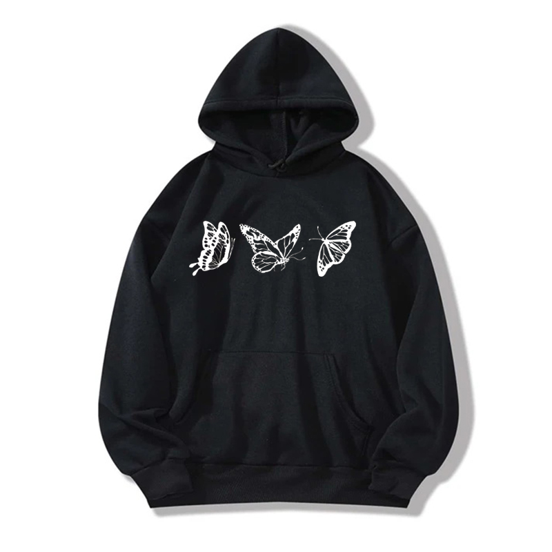 Casual Butterfly Polyester Hooded Long Sleeve Regular Sleeve Printing Pocket Hoodie