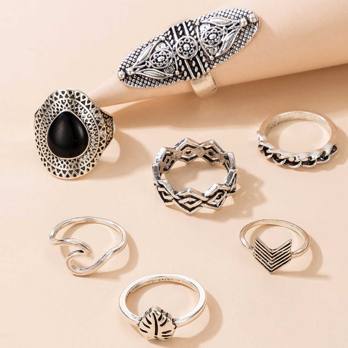 Retro Snake Alloy Plating Womenu0027S Rings 7 Pieces