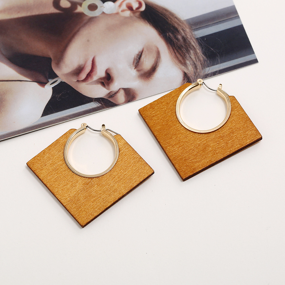 Nordic Style Geometric Wood Plating Hollow Out Womenu0027S Dangling Earrings 1 Pair