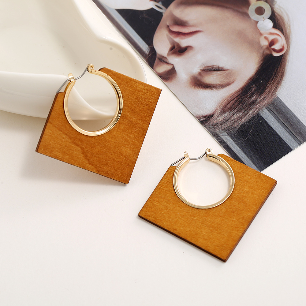 Nordic Style Geometric Wood Plating Hollow Out Womenu0027S Dangling Earrings 1 Pair