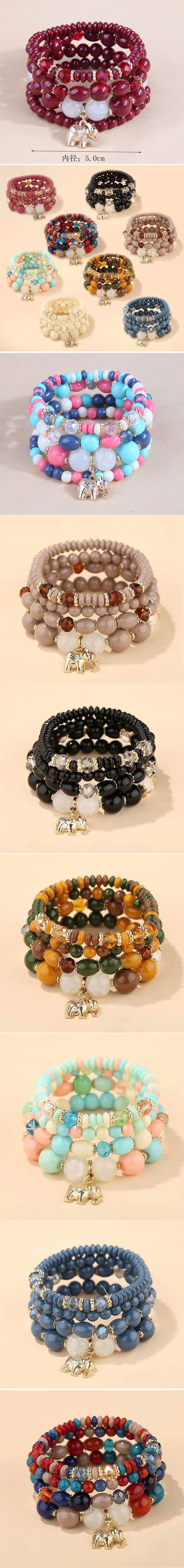 Retro Elephant Resin Layered Womenu0027S Bracelets 1 Set