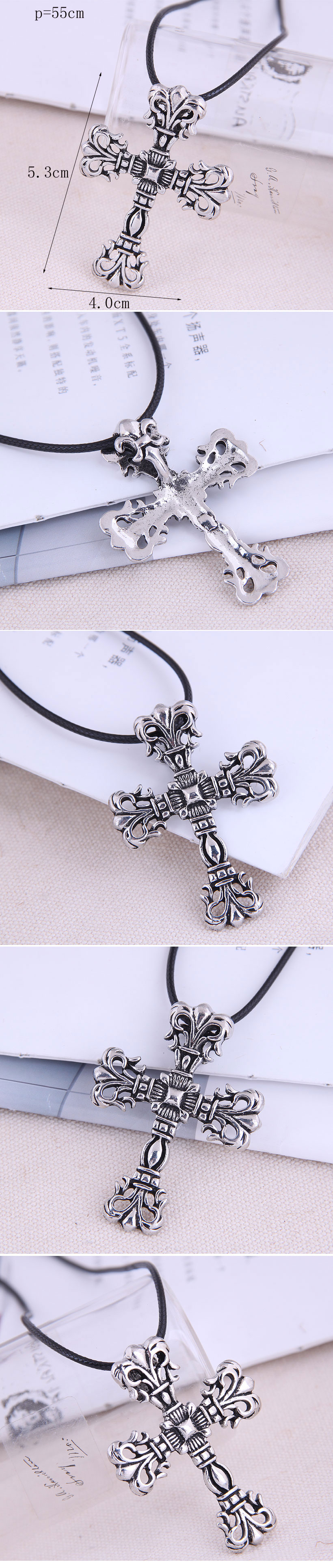 Vintage Style Cross Alloy Hollow Out Unisex Pendant Necklace 1 Piece