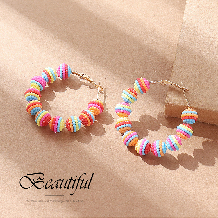 Cute Geometric Beaded Womenu0027S Hoop Earrings 1 Pair