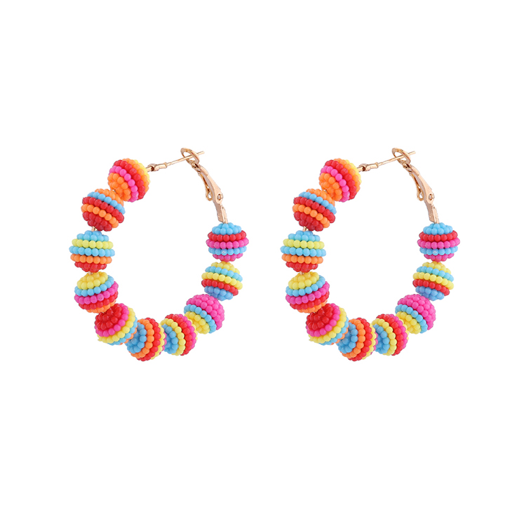 Cute Geometric Beaded Womenu0027S Hoop Earrings 1 Pair