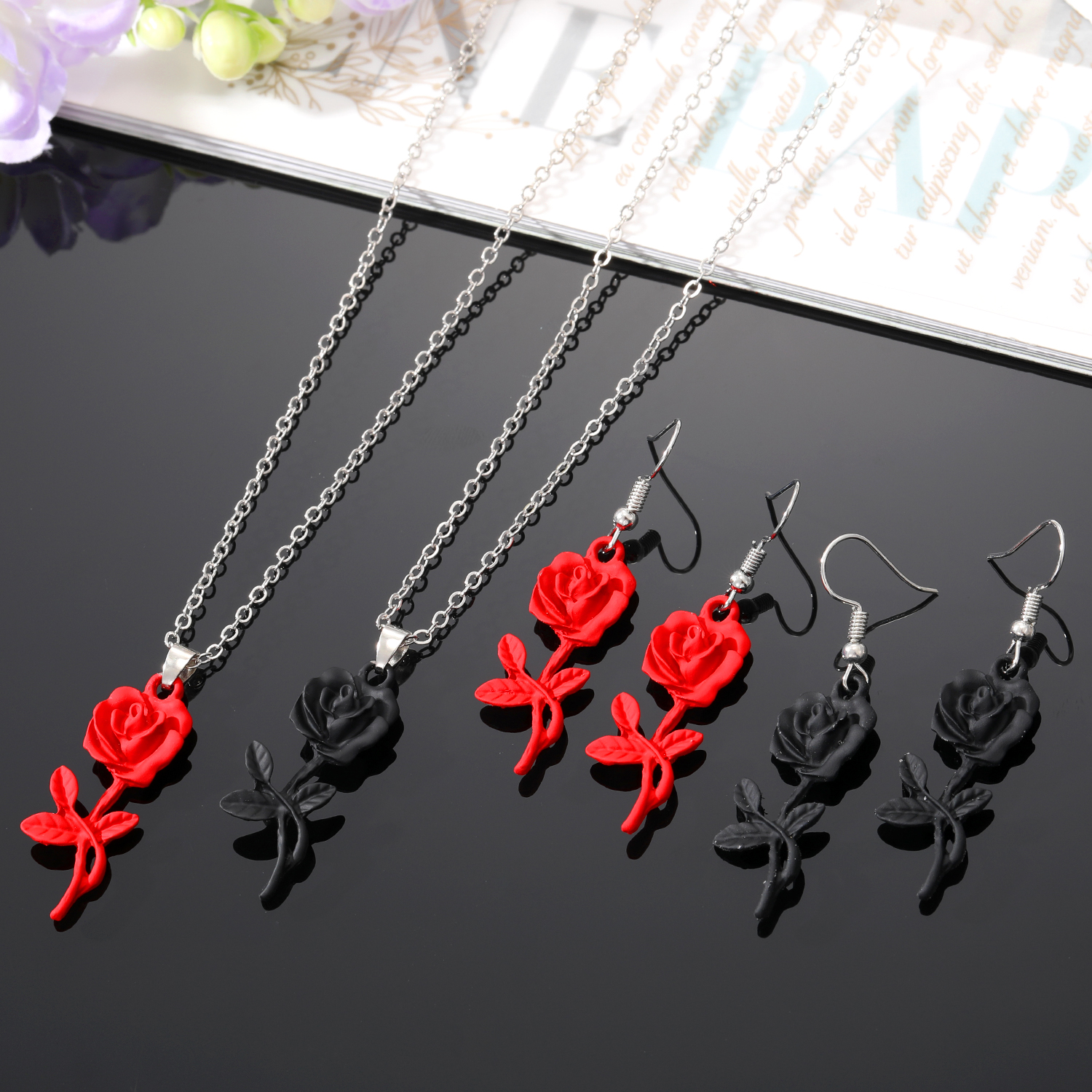 Retro Rose Alloy Stoving Varnish Alloy Womenu0027S Earrings Necklace 1 Pair