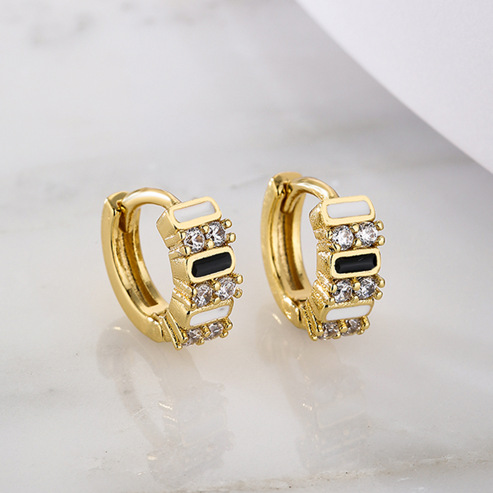 Fashion Geometric Copper Hoop Earrings Enamel Gold Plated Zircon Copper Earrings 1 Pair