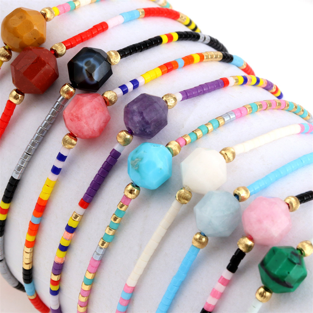 Bohemian Geometric Beaded Braid Natural Stone Bracelets 1 Piece