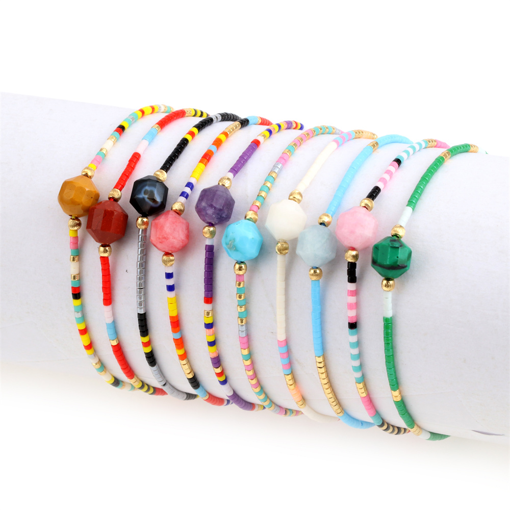 Bohemian Geometric Beaded Braid Natural Stone Bracelets 1 Piece