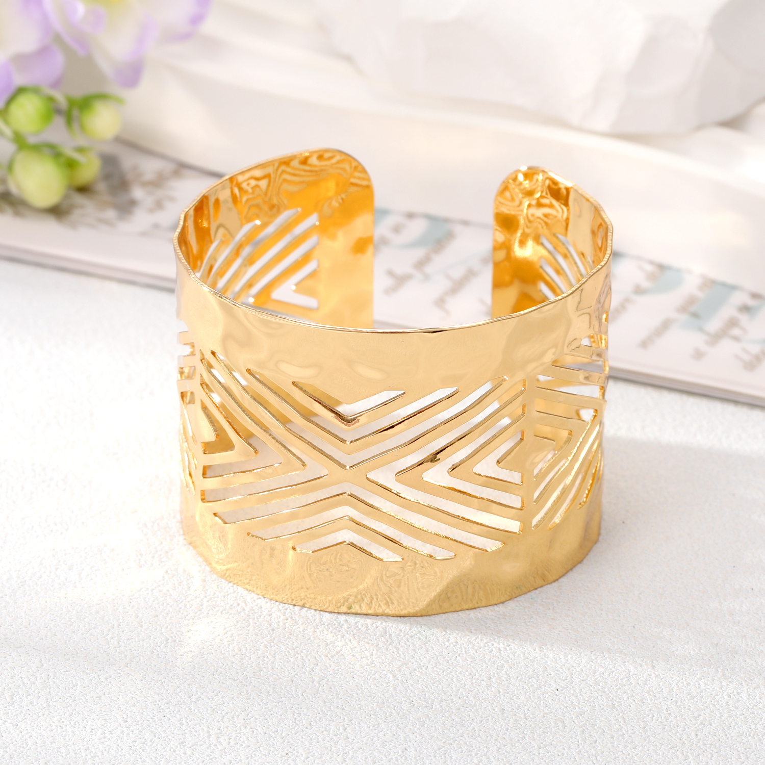 Fashion V Shape Alloy Plating Hollow Out Womenu0027S Bangle 1 Piece