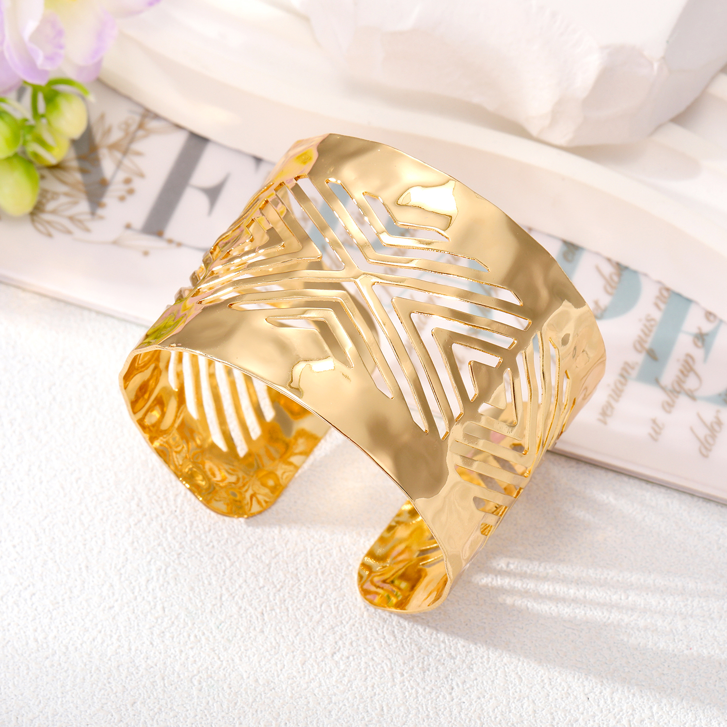 Fashion V Shape Alloy Plating Hollow Out Womenu0027S Bangle 1 Piece