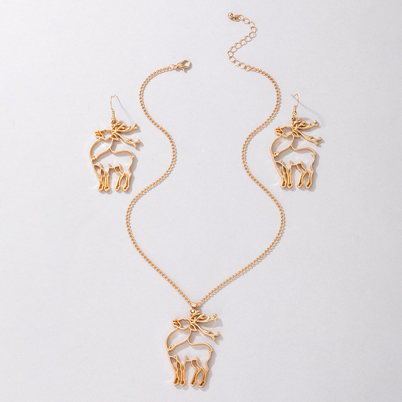 Cute Christmas Tree Elk Alloy Womenu0027S Earrings Necklace 1 Set