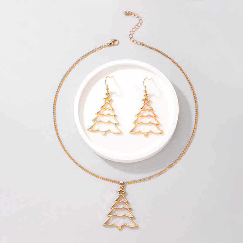 Cute Christmas Tree Elk Alloy Womenu0027S Earrings Necklace 1 Set