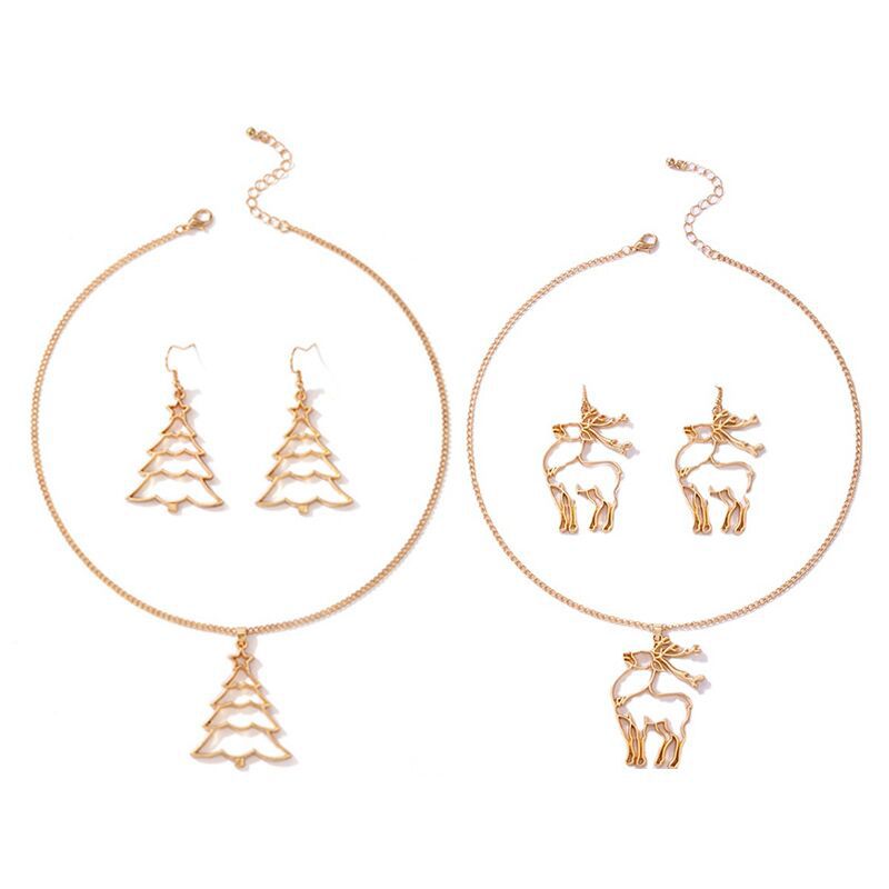 Cute Christmas Tree Elk Alloy Womenu0027S Earrings Necklace 1 Set