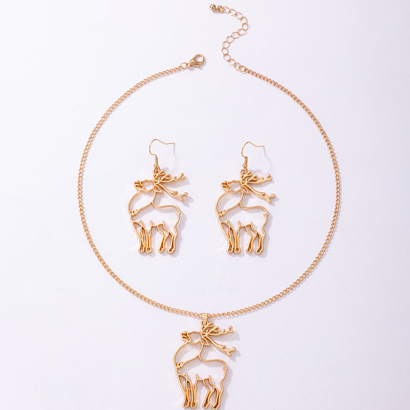 Cute Christmas Tree Elk Alloy Womenu0027S Earrings Necklace 1 Set