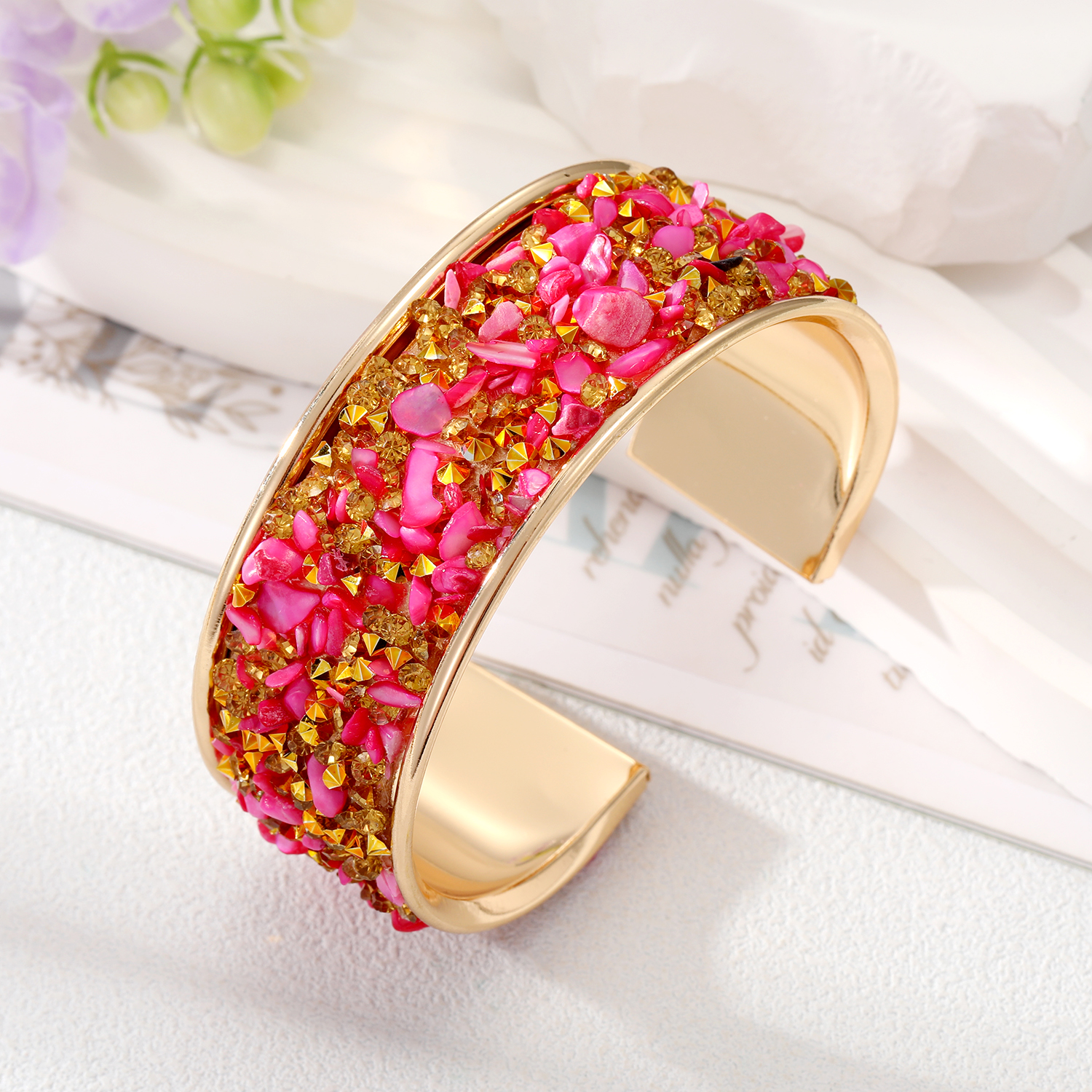 Retro Color Block Alloy Plating Natural Stone Womenu0027S Bangle 1 Piece