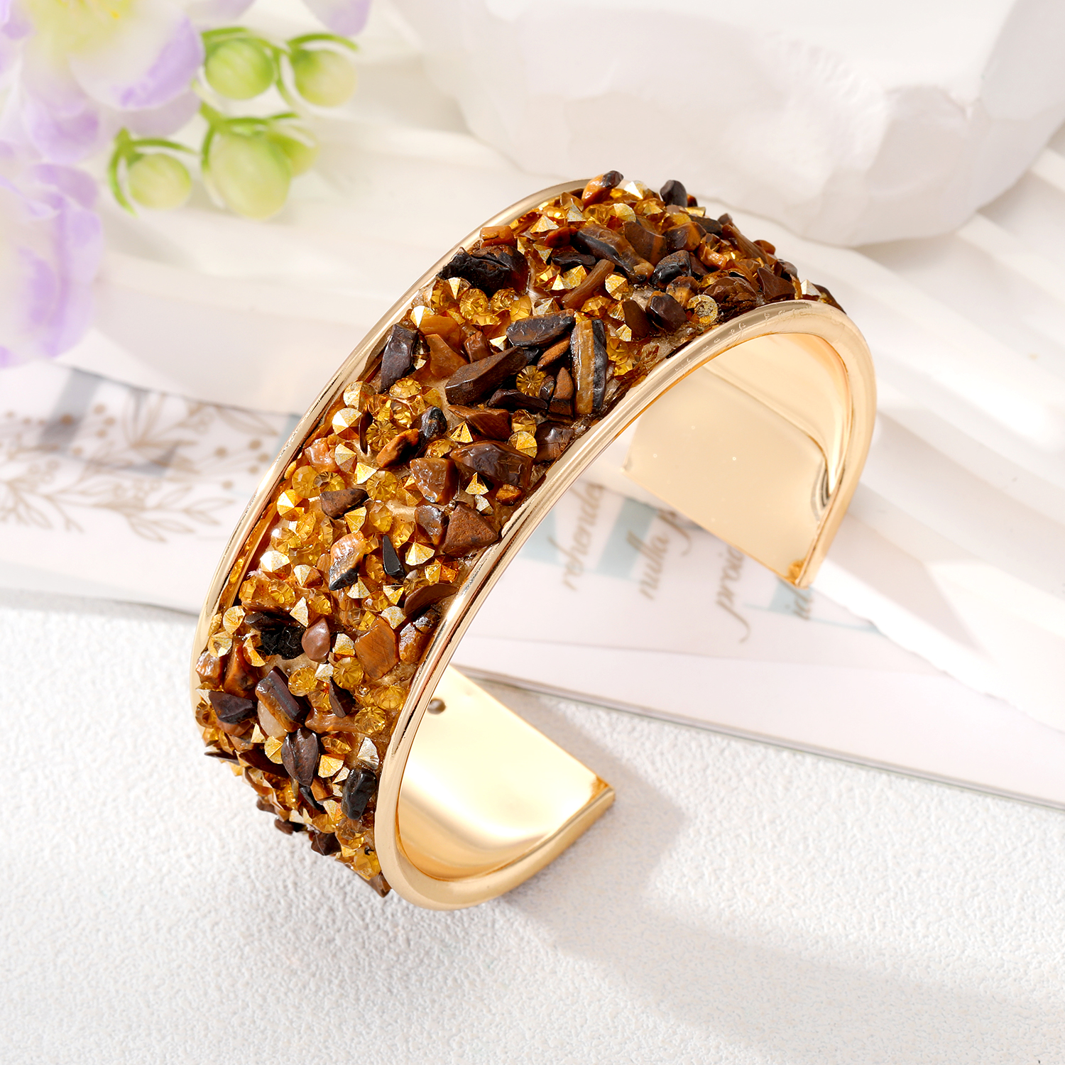 Retro Color Block Alloy Plating Natural Stone Womenu0027S Bangle 1 Piece