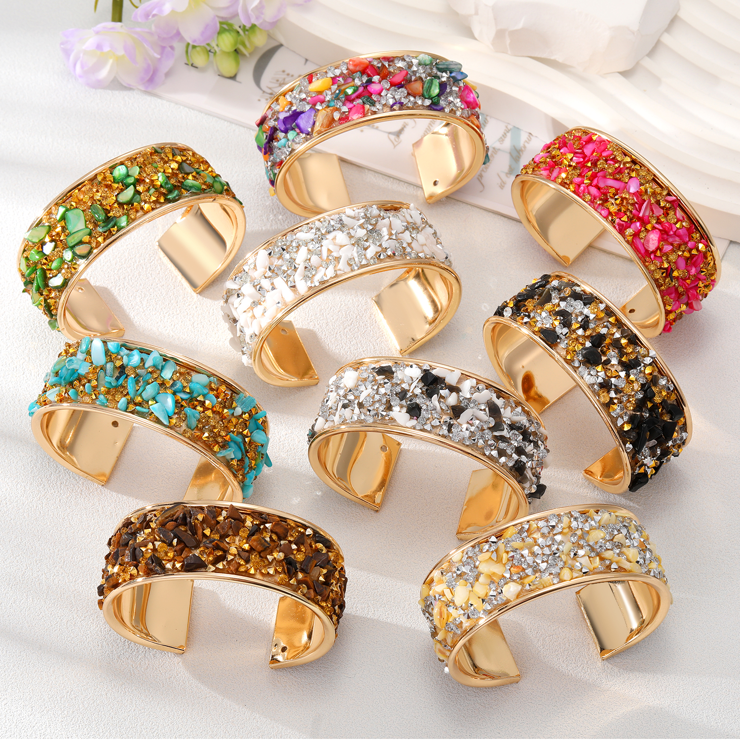 Retro Color Block Alloy Plating Natural Stone Womenu0027S Bangle 1 Piece