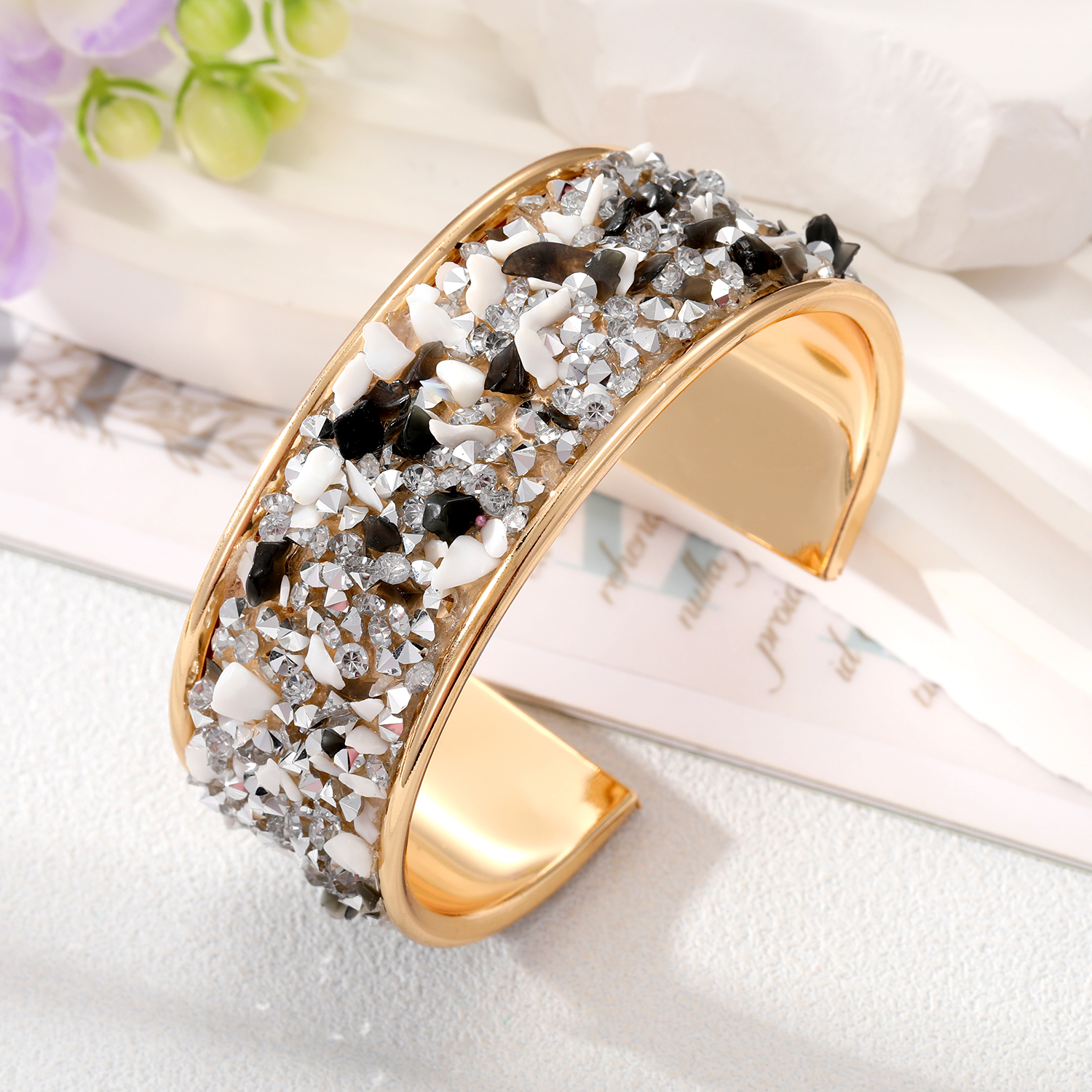 Retro Color Block Alloy Plating Natural Stone Womenu0027S Bangle 1 Piece