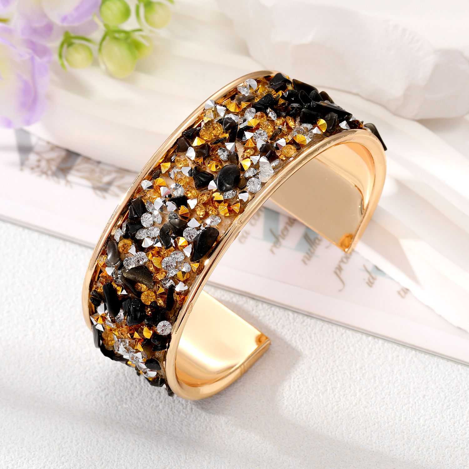 Retro Color Block Alloy Plating Natural Stone Womenu0027S Bangle 1 Piece