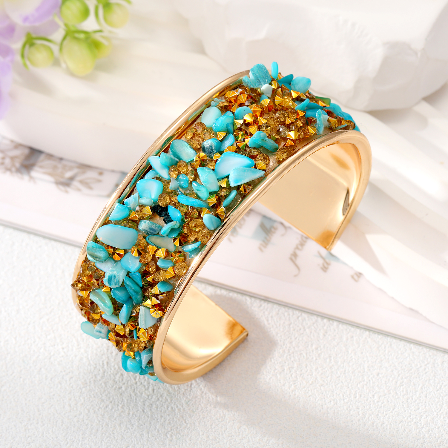 Retro Color Block Alloy Plating Natural Stone Womenu0027S Bangle 1 Piece