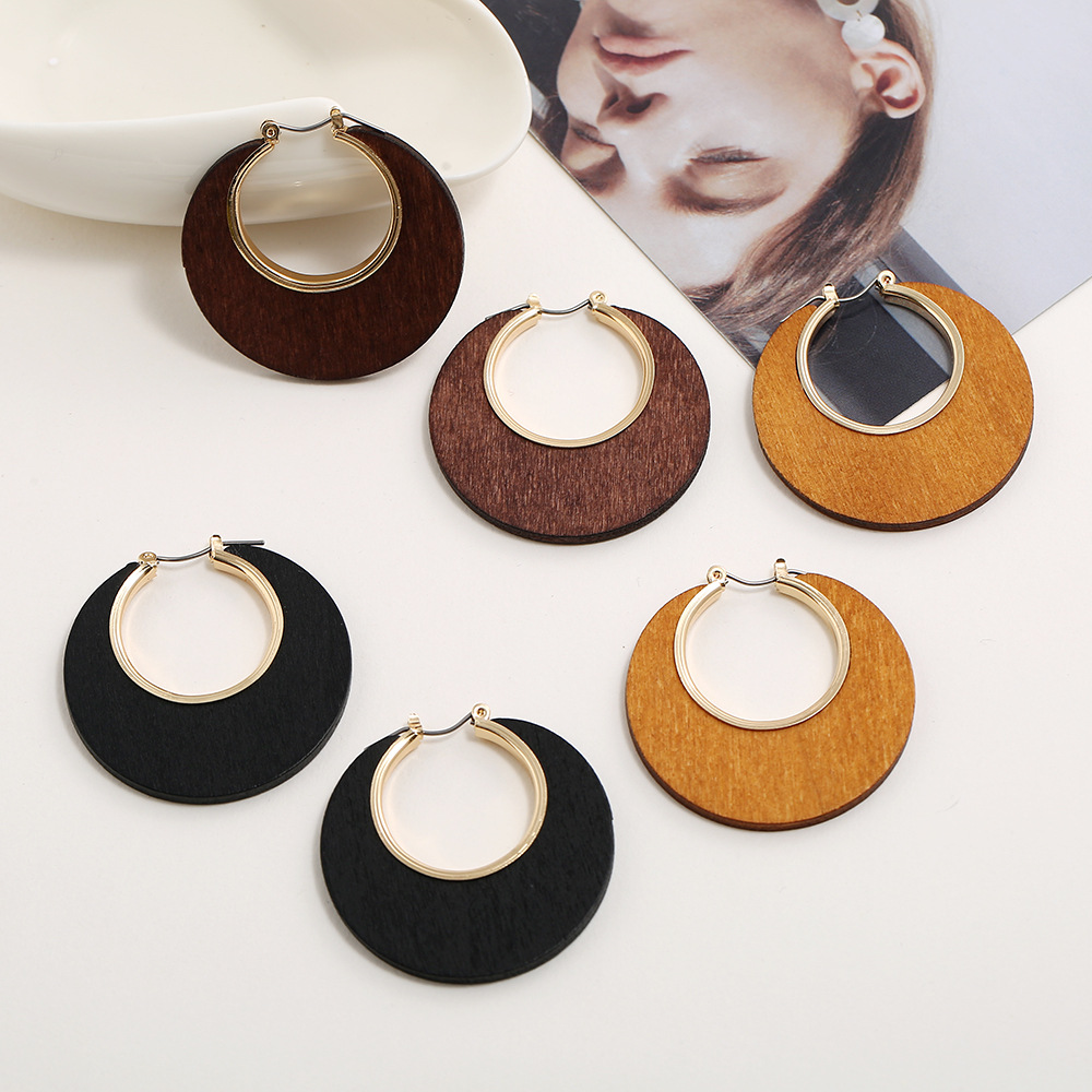 Vintage Style Geometric Alloy Wood Plating Hollow Out Womenu0027S Earrings 1 Pair