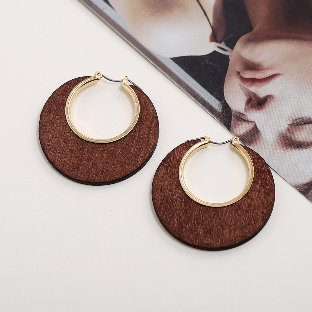 Vintage Style Geometric Alloy Wood Plating Hollow Out Womenu0027S Earrings 1 Pair