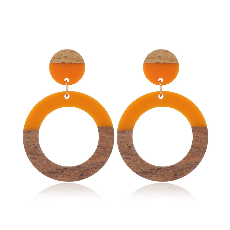 Vintage Style Circle Wood Resin Patchwork Hollow Out Womenu0027S Drop Earrings 1 Pair