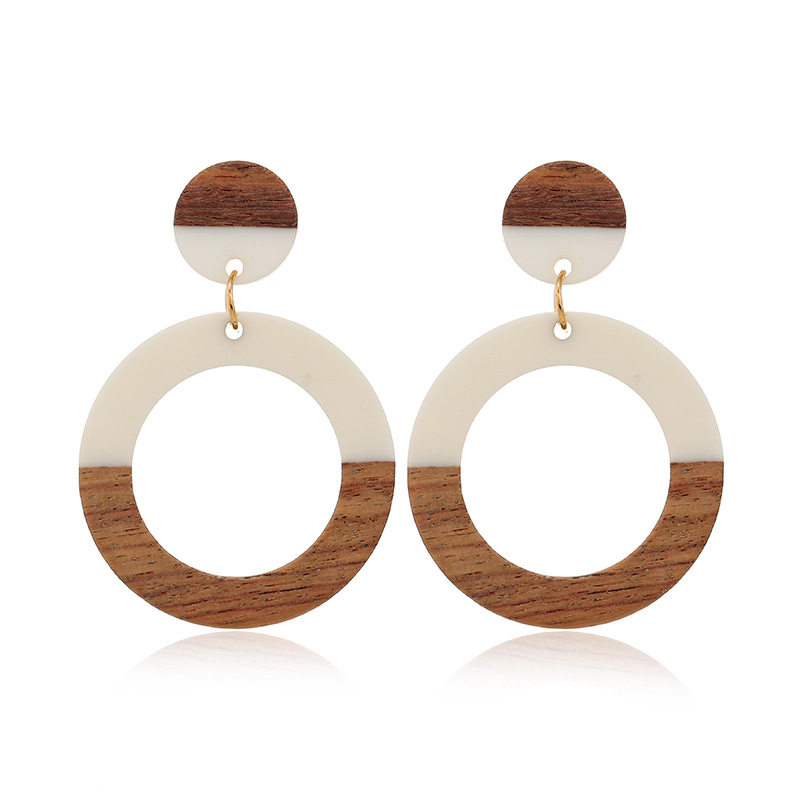 Vintage Style Circle Wood Resin Patchwork Hollow Out Womenu0027S Drop Earrings 1 Pair