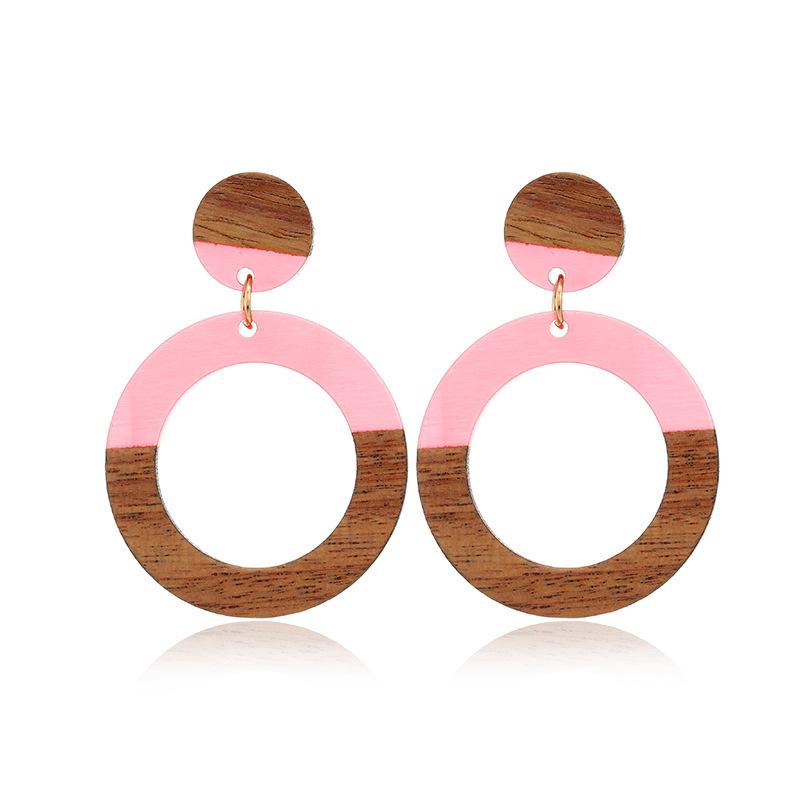 Vintage Style Circle Wood Resin Patchwork Hollow Out Womenu0027S Drop Earrings 1 Pair