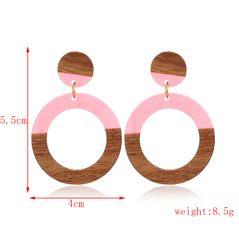 Vintage Style Circle Wood Resin Patchwork Hollow Out Womenu0027S Drop Earrings 1 Pair