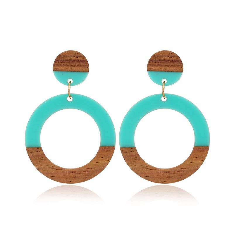 Vintage Style Circle Wood Resin Patchwork Hollow Out Womenu0027S Drop Earrings 1 Pair