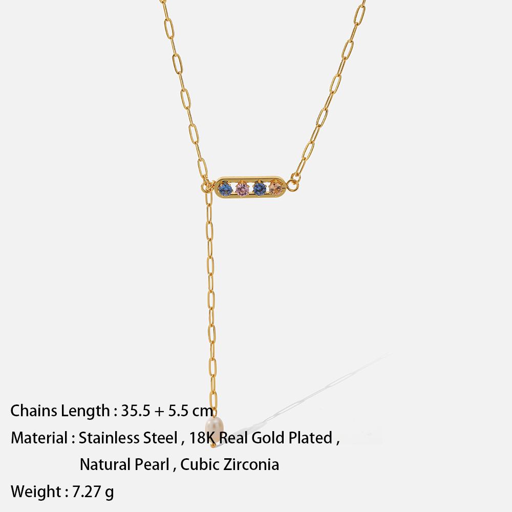 Fashion Solid Color Stainless Steel Necklace Pearl Inlay Zircon Stainless Steel Necklaces 1 Piece