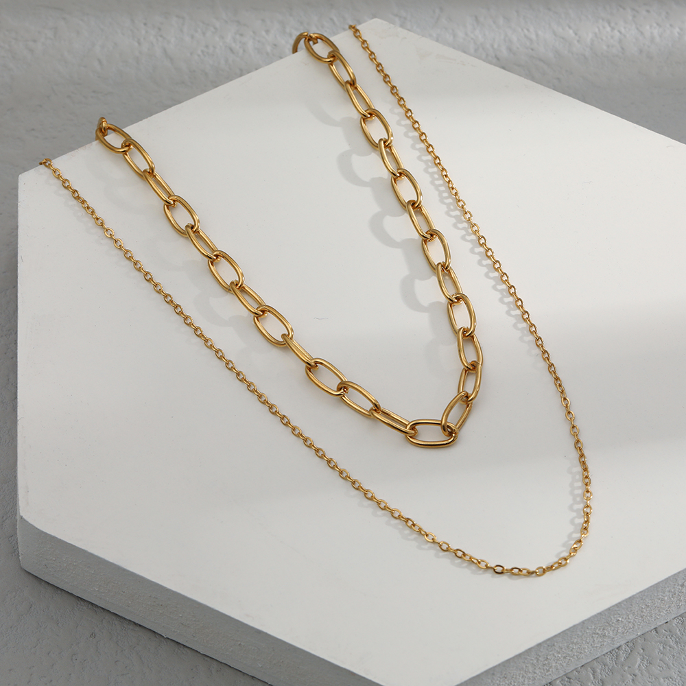 Streetwear Solid Color Stainless Steel Layered Necklaces Stainless Steel Necklaces 1 Piece